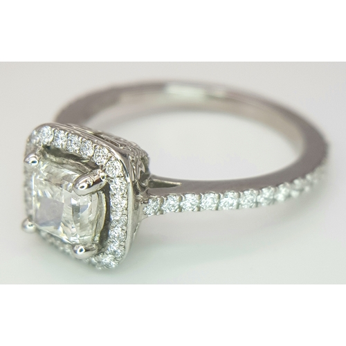 656 - A GIA Certified 950 Platinum Diamond Ring. A 0.90ct Brilliant Modified Square Cut Diamond with SI1 c... 