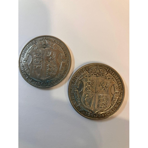 630 - 2 GEORGE V SILVER HALF CROWN COINS. Consecutive years 1923 (Condition VF) and 1924 (Condition EF Hig... 