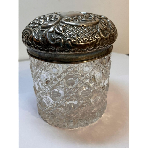 742 - Antique SILVER TOPPED POWDER JAR. Full hallmark for William Devenport, Birmingham 1896. Consisting a... 