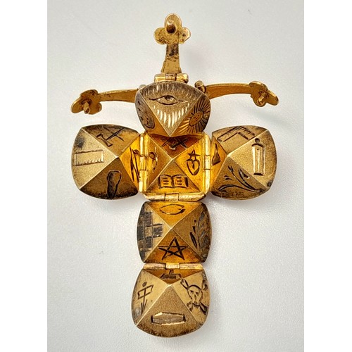 396 - A Vintage 9 Carat Gold Cased and Silver Masonic Revealing Cross Orb Pendant. (Orb Unclips sides to o... 