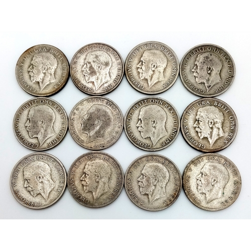 1288 - 12 George V Silver Florins - 1920,21,22,23,24,28,29,30,31,33,35,36.