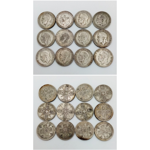 1288 - 12 George V Silver Florins - 1920,21,22,23,24,28,29,30,31,33,35,36.