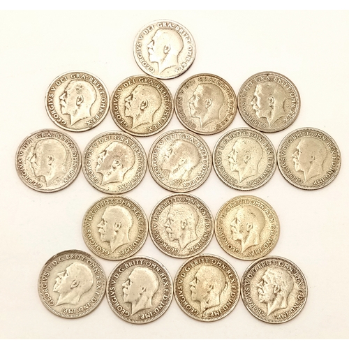 1391 - Seventeen George V Silver Sixpence Coins - 1916,21,22,23,24,25,26,27,28,29,30,31,32,33,34,35 and 36.