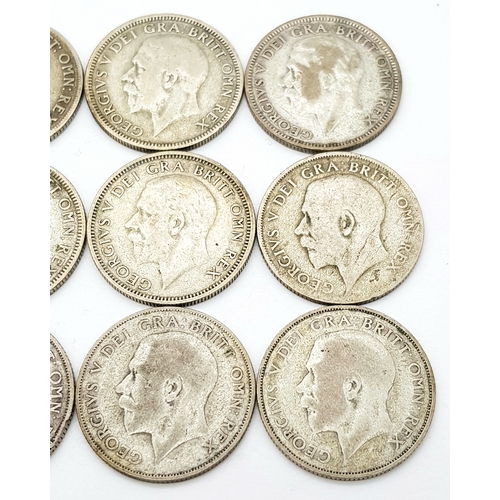 1398 - 18 George V Silver Shilling Coins - 1920, 21,22,23,24,25,26,27 x 2, 28,29,30,31,32,33,34,35,36.