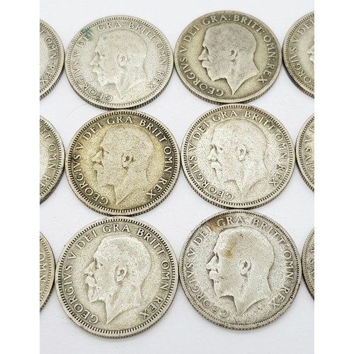 1398 - 18 George V Silver Shilling Coins - 1920, 21,22,23,24,25,26,27 x 2, 28,29,30,31,32,33,34,35,36.