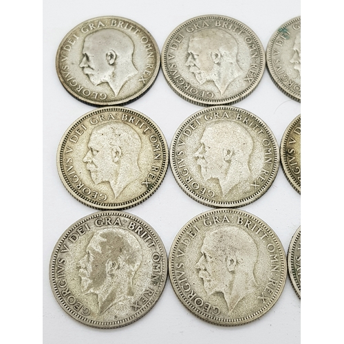 1398 - 18 George V Silver Shilling Coins - 1920, 21,22,23,24,25,26,27 x 2, 28,29,30,31,32,33,34,35,36.