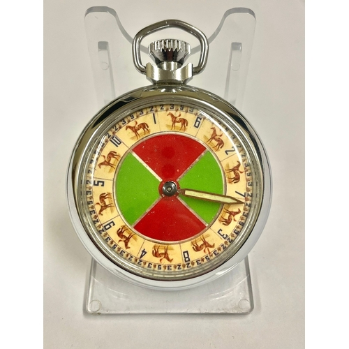 1138 - A VINTAGE GAMING POCKET WATCH (HAND SPINS LANDING RANDOMLY ON A DIFFERENT MARKER EACH TIME). WORKING... 