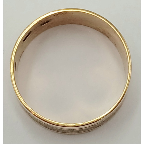 12 - A Vintage 14K Yellow Gold Smooth and Textured Band Ring. 8mm width. Size O. 4.3g