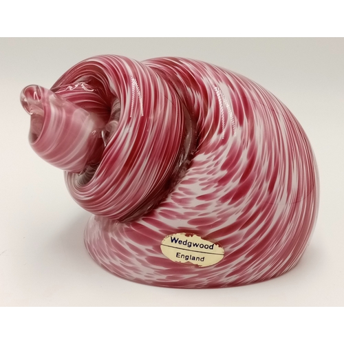 146 - A vintage, large, hand-made and mouth-blown, cranberry and white glass snail paperweight, made by
WE... 