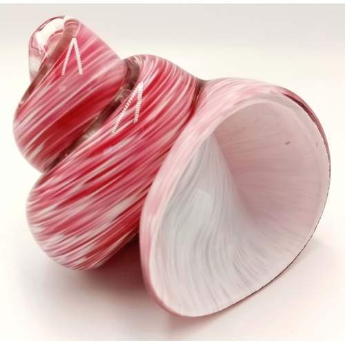 146 - A vintage, large, hand-made and mouth-blown, cranberry and white glass snail paperweight, made by
WE... 