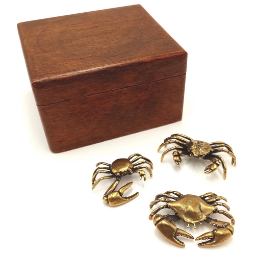 153 - A trio of vintage, Japanese, bronze crabs (often called tea pets) cherished and carefully polished b... 