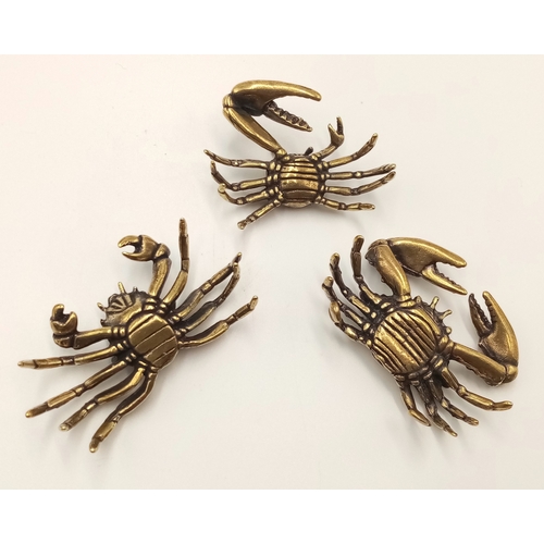 153 - A trio of vintage, Japanese, bronze crabs (often called tea pets) cherished and carefully polished b... 