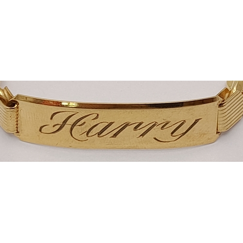 162 - A Vintage 9K Yellow Gold Identity Curb Link Bracelet. If your name is Harry - it's your lucky day!. ... 