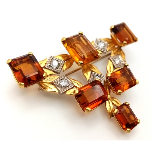 186 - An 18K Yellow Gold, Diamond and Citrine Brooch/Pendant and Earring Set. 11ctw of quality, clean emer... 