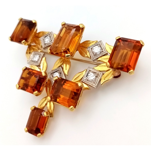 186 - An 18K Yellow Gold, Diamond and Citrine Brooch/Pendant and Earring Set. 11ctw of quality, clean emer... 