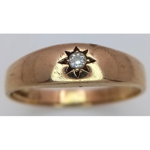 19 - A 9K Yellow Gold White Zircon Gypsy Set Ring. Size P. 2.1g