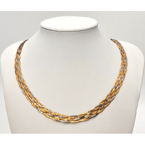 190 - A 9K Tri-Colour Gold Woven Necklace. 44cm. 11.88g