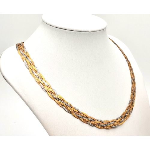 190 - A 9K Tri-Colour Gold Woven Necklace. 44cm. 11.88g