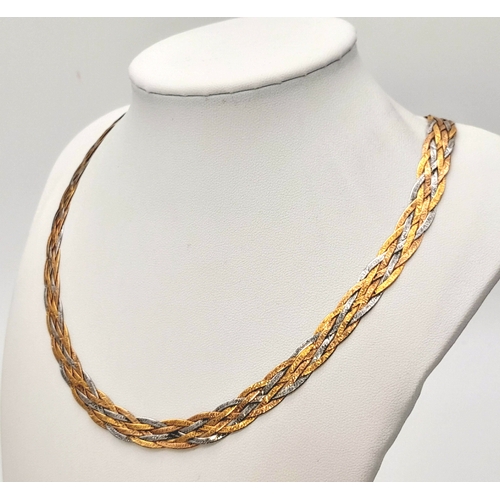 190 - A 9K Tri-Colour Gold Woven Necklace. 44cm. 11.88g