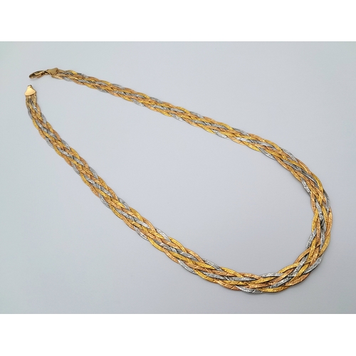 190 - A 9K Tri-Colour Gold Woven Necklace. 44cm. 11.88g