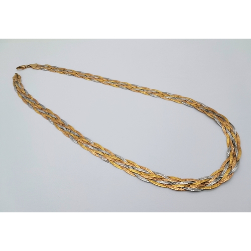 190 - A 9K Tri-Colour Gold Woven Necklace. 44cm. 11.88g