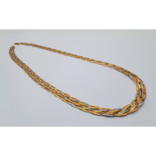 190 - A 9K Tri-Colour Gold Woven Necklace. 44cm. 11.88g