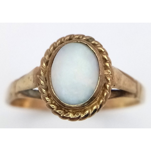 22 - A Vintage 9K Yellow Gold, Opal Cabochon Ring. Size N. 1.7g.