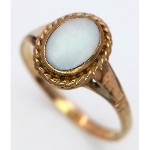 22 - A Vintage 9K Yellow Gold, Opal Cabochon Ring. Size N. 1.7g.