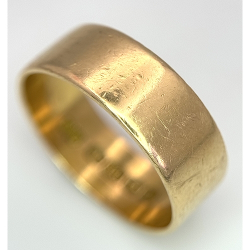 3 - A Classic 18K Yellow Gold Hallmarked Ring. 7mm width. Size T. 6.6g