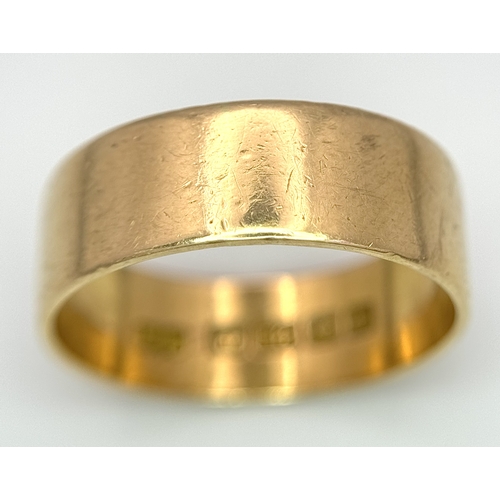 3 - A Classic 18K Yellow Gold Hallmarked Ring. 7mm width. Size T. 6.6g