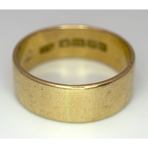 3 - A Classic 18K Yellow Gold Hallmarked Ring. 7mm width. Size T. 6.6g