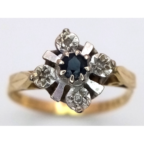 6 - An 18K Yellow Gold Sapphire and Diamond Ring. Size L 1/2. 2.4g