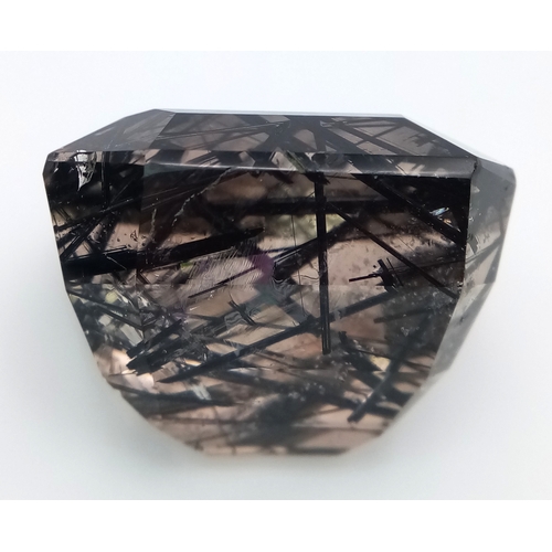 1153 - A 105.53ct Ludwigite-vonsenite quartz, step cut, colourless with black needles, origin: Pakistan. 27... 