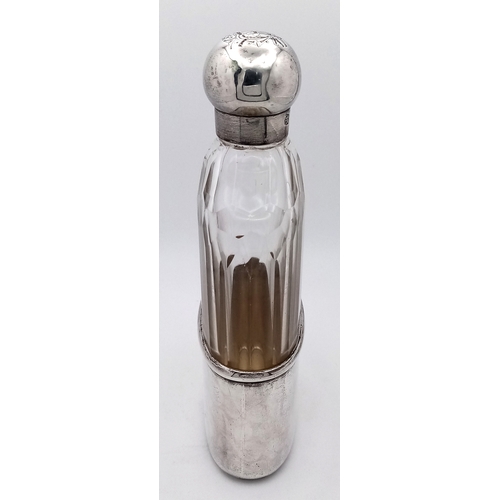 130 - A Fabulous Antique Victorian Asprey of London Sterling Silver and Cut Glass Hip Flask. Full UK hallm... 