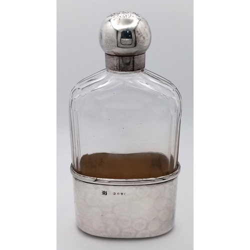 130 - A Fabulous Antique Victorian Asprey of London Sterling Silver and Cut Glass Hip Flask. Full UK hallm... 