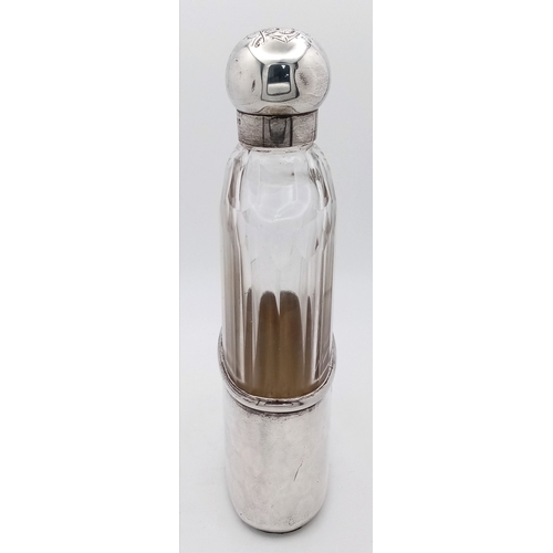 130 - A Fabulous Antique Victorian Asprey of London Sterling Silver and Cut Glass Hip Flask. Full UK hallm... 