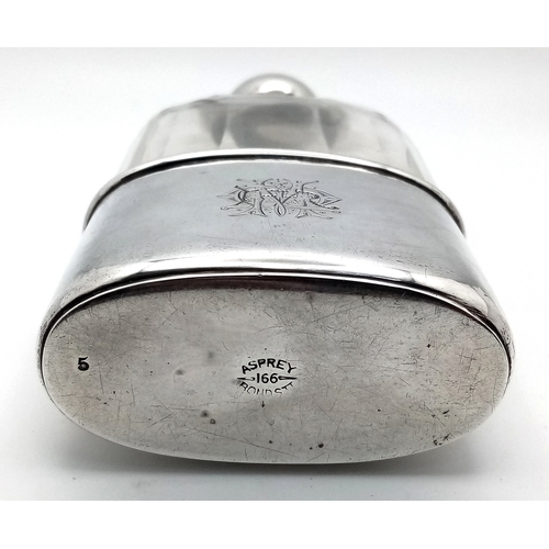 130 - A Fabulous Antique Victorian Asprey of London Sterling Silver and Cut Glass Hip Flask. Full UK hallm... 