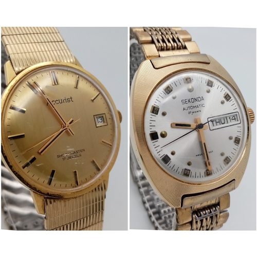 1512 - Two Watches - Accurist (gold plated) and Sekonda. 34mm and 37mm case. As found.