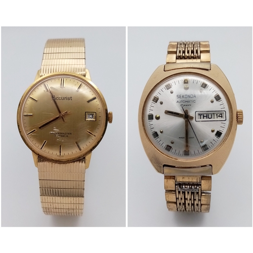 1512 - Two Watches - Accurist (gold plated) and Sekonda. 34mm and 37mm case. As found.