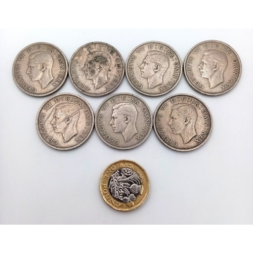 1604 - Six George VI Two Shilling Coins. 2 x 1947, 2 x 1948 and 2 x 1949. Please see photos for details.