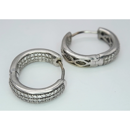 102 - A PAIR OF 9K WHITE GOLD DIAMOND SET HOOP EARRINGS 0.80CT , 7G TOTAL WEIGHT, 1.9CM DIAMETER. Ref: JB ... 