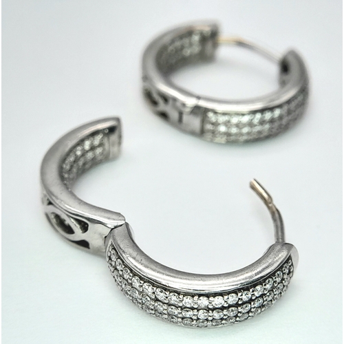 102 - A PAIR OF 9K WHITE GOLD DIAMOND SET HOOP EARRINGS 0.80CT , 7G TOTAL WEIGHT, 1.9CM DIAMETER. Ref: JB ... 