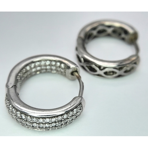 102 - A PAIR OF 9K WHITE GOLD DIAMOND SET HOOP EARRINGS 0.80CT , 7G TOTAL WEIGHT, 1.9CM DIAMETER. Ref: JB ... 