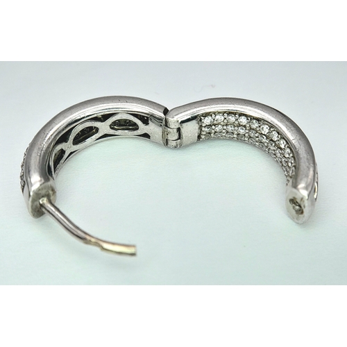 102 - A PAIR OF 9K WHITE GOLD DIAMOND SET HOOP EARRINGS 0.80CT , 7G TOTAL WEIGHT, 1.9CM DIAMETER. Ref: JB ... 