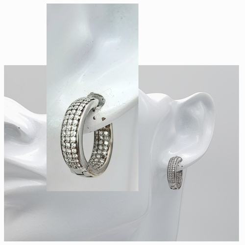 102 - A PAIR OF 9K WHITE GOLD DIAMOND SET HOOP EARRINGS 0.80CT , 7G TOTAL WEIGHT, 1.9CM DIAMETER. Ref: JB ... 