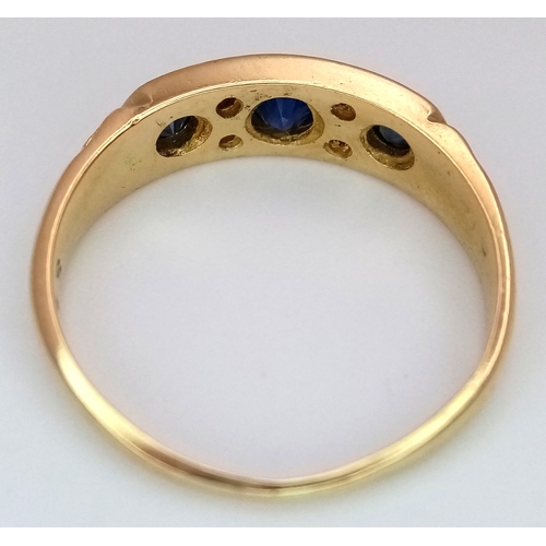 128 - AN 18K YELLOW GOLD VINTAGE DIAMOND & SAPPHIRE RING 2.6G SIZE K 1/2. Ref: SC 3072