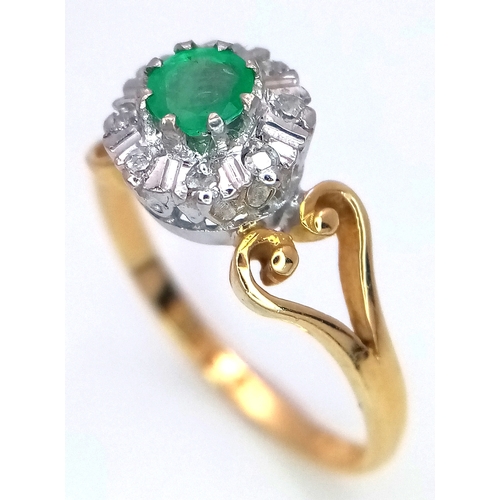 134 - AN 18K YELLOW GOLD DIAMOND & EMERALD RING 3.1G SIZE N. Ref: SC 3057