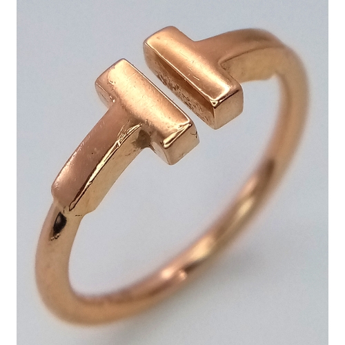 32 - A TIFFANY & CO 18K ROSE GOLD T RING 3.1G TOTAL WEIGHT, SIZE K RRP £1200. Ref: A/S 1203