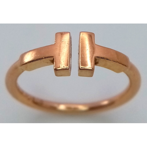 32 - A TIFFANY & CO 18K ROSE GOLD T RING 3.1G TOTAL WEIGHT, SIZE K RRP £1200. Ref: A/S 1203