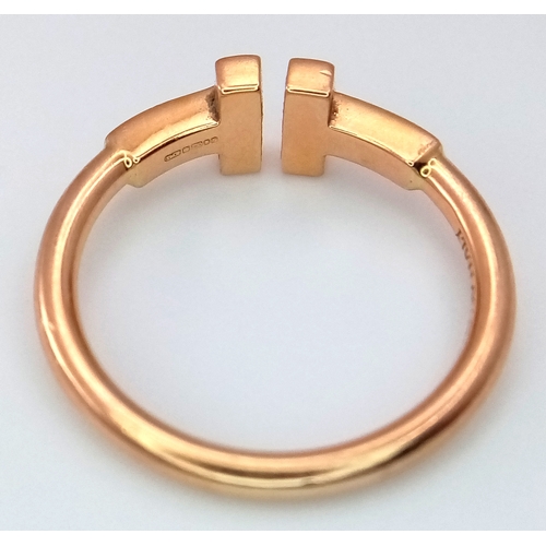 32 - A TIFFANY & CO 18K ROSE GOLD T RING 3.1G TOTAL WEIGHT, SIZE K RRP £1200. Ref: A/S 1203